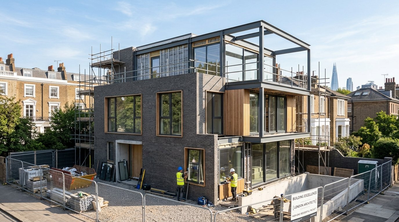 Architectural residential construction and modern structural framework in London